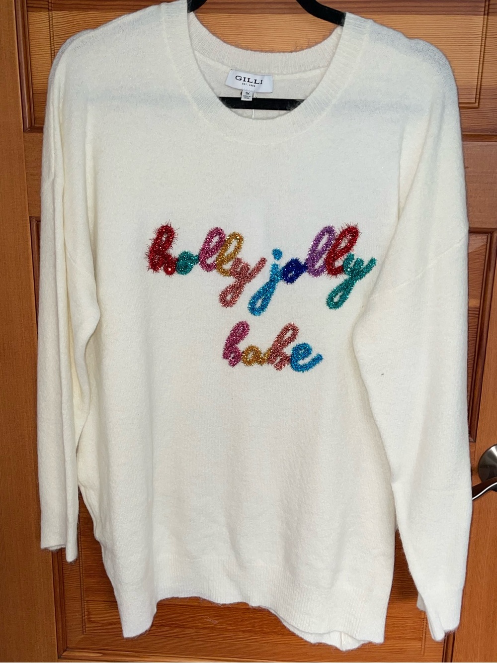 Gilli Ivory Embellished 'holly jolly babe' Crewneck Sweater - NWT